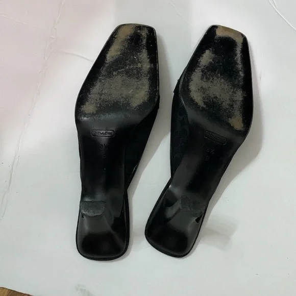 Coach jacquard logo black silver buckle square toe mules size 8.5 Y2K 90s style - Picture 5 of 7